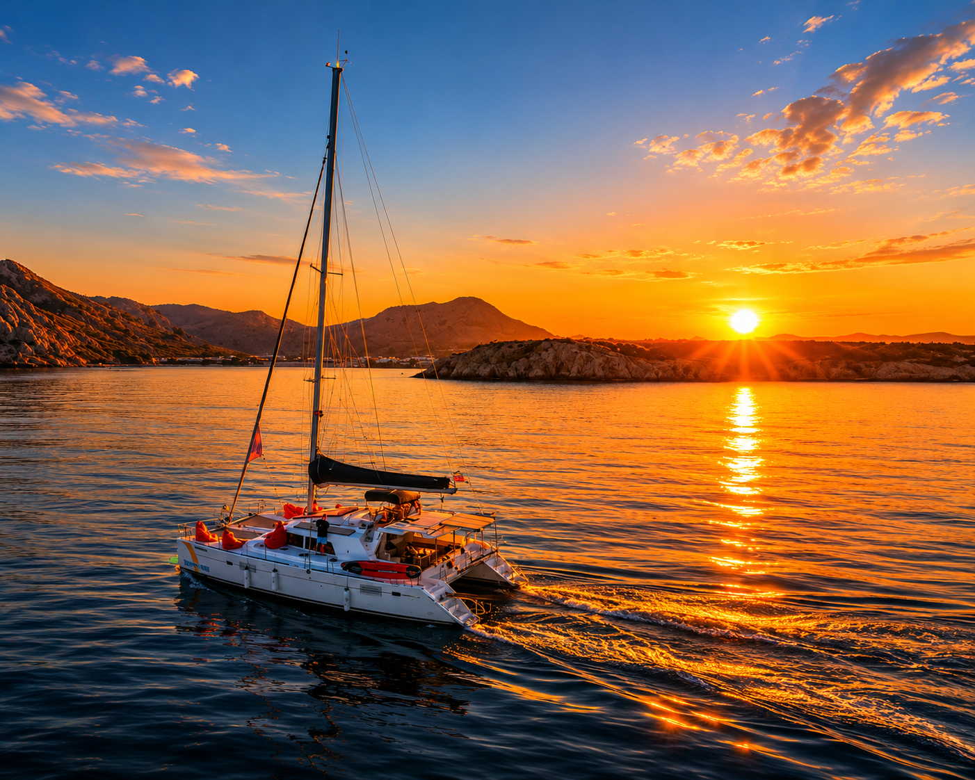 Kolympia: Catamaran Sunset Cruise with Unlimited Drinks