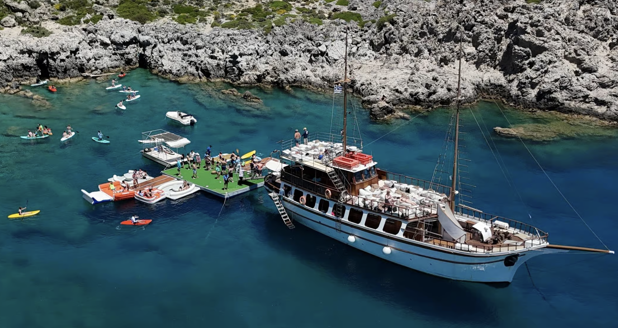 Rhodes: Gulet Trip with Food, Drinks, SUP, Kayak & Swimming