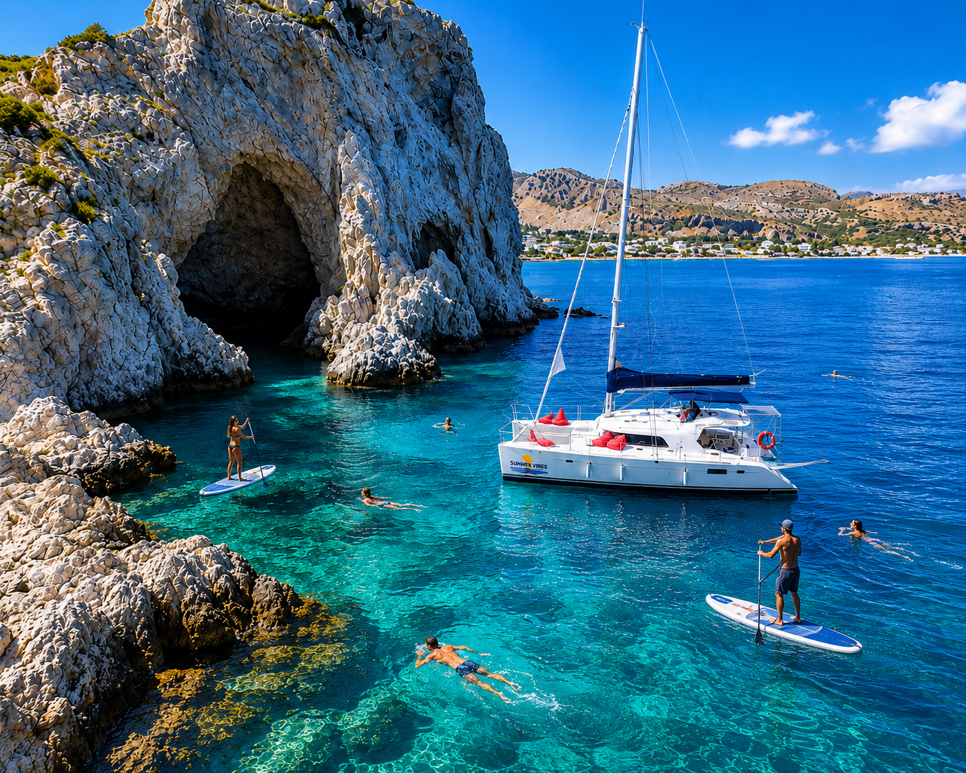 Kolymbia: All-Inclusive Swim & Snorkelling Catamaran Cruise